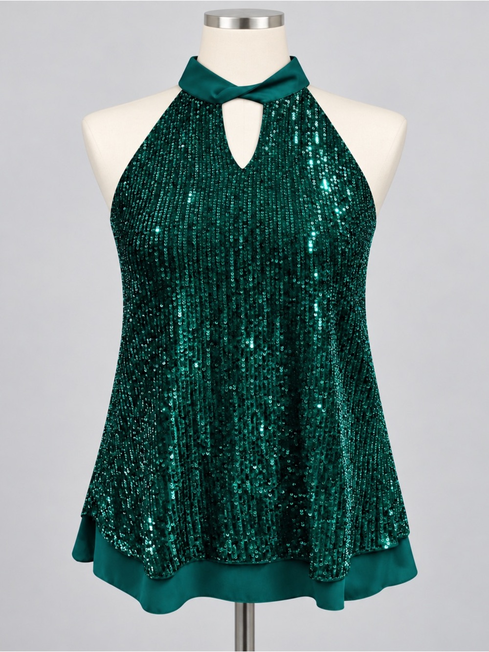 JASAMBAC 2XL Dark Green
Sequin Halter Keyhole Holiday
Party Top